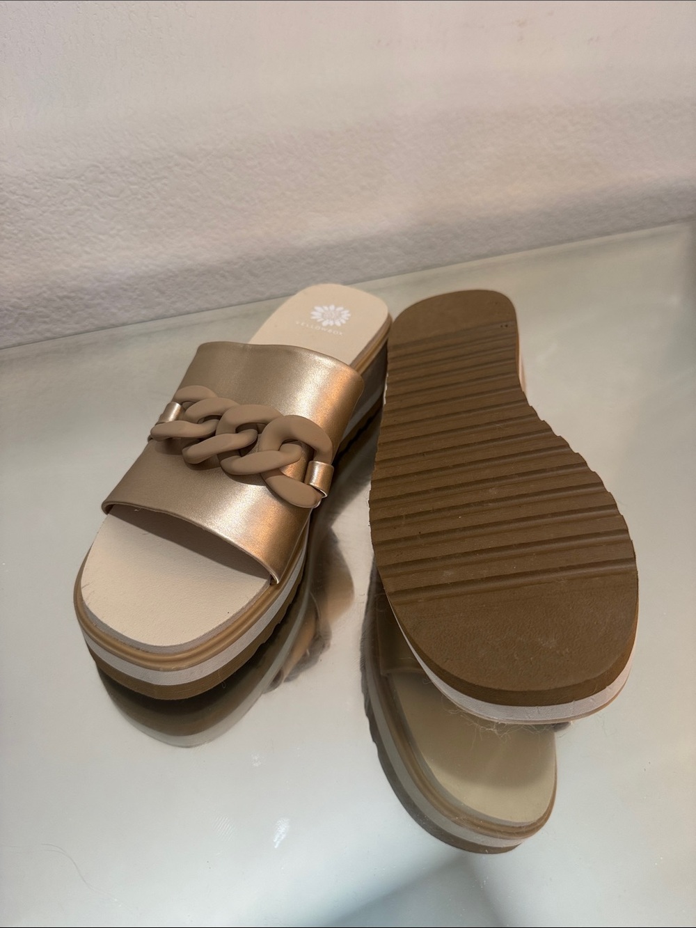 Yellow Box Gold Metallic Chain Slide Sandals - Picture 2 of 3
